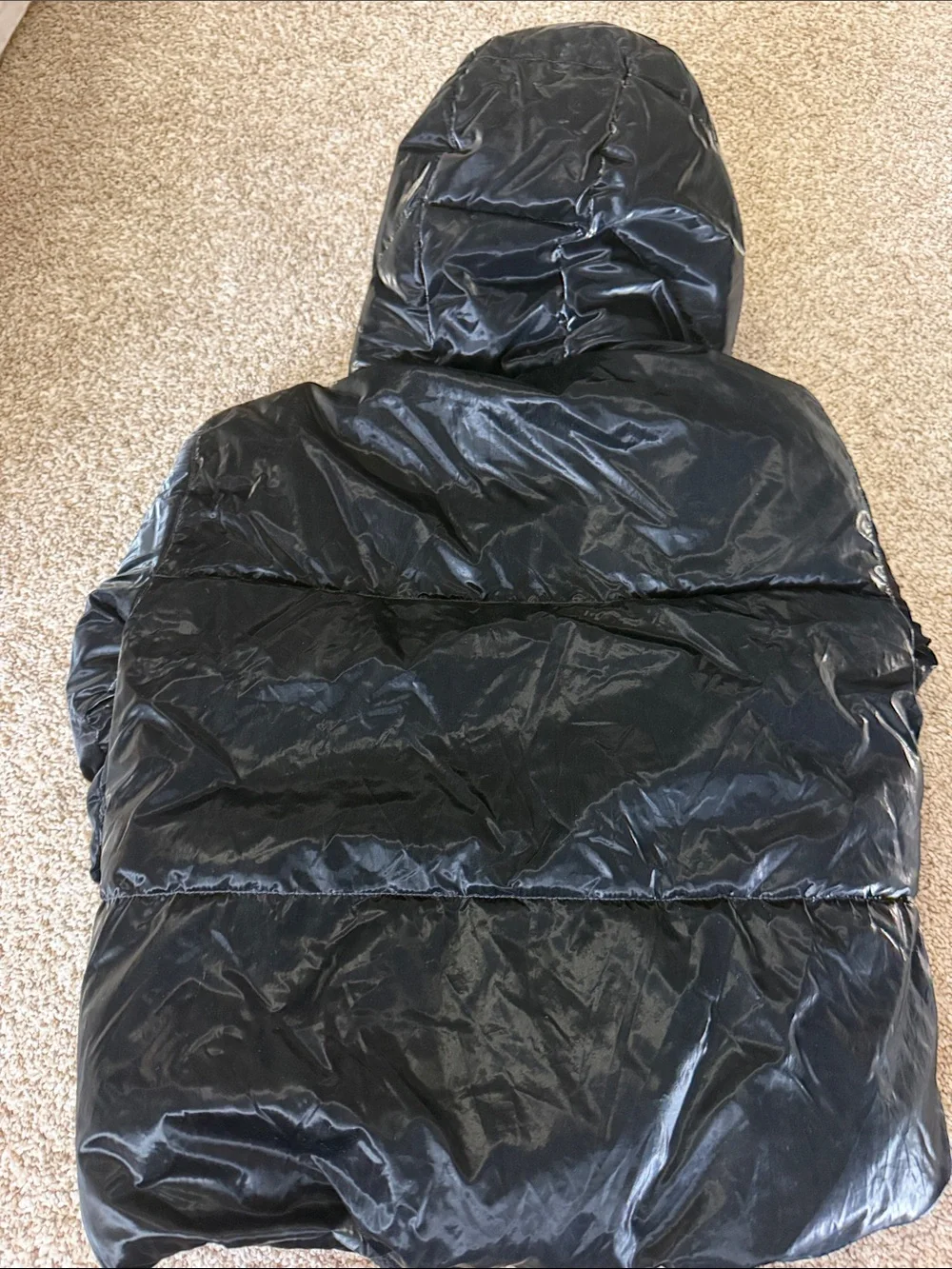 GAP Black Shiny Quilted Hooded Puffer Jacket